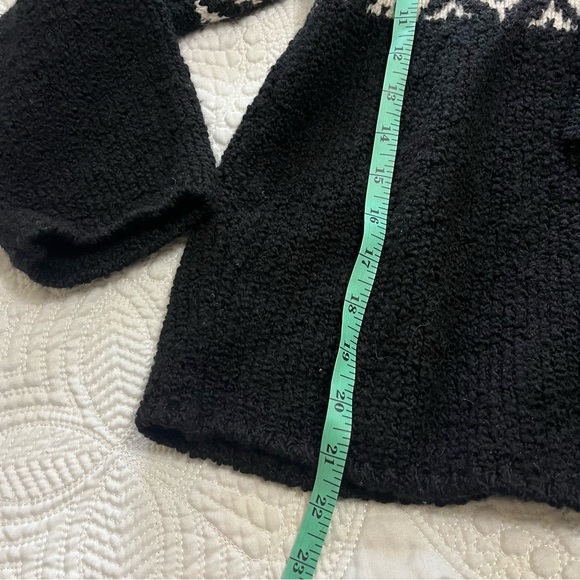 OGD One Grey Day Sirelle Black White Fair Isle Wool Blend Hoodie Sweater Medium - Picture 9 of 12